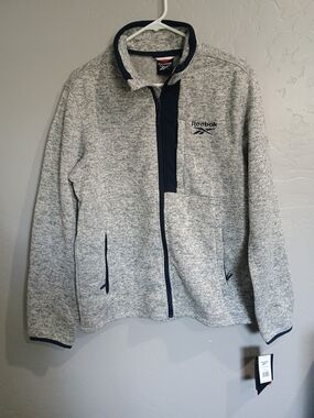 Reebok Light Gray Heather Quarter-Zip Jacket with Navy Trim